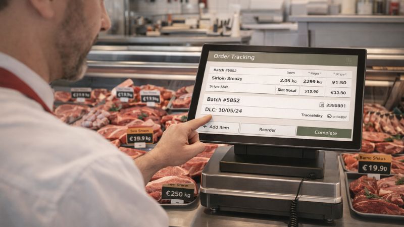 Gestion des commandes clients et traçabilité des viandes en boucherie grâce à une caisse tactile
