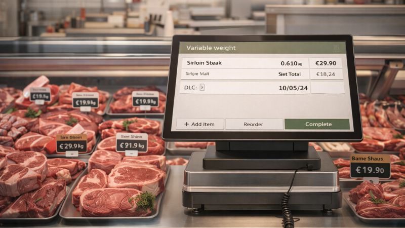 Gestion du poids variable et impression des étiquettes prix en boucherie grâce à une caisse adaptée